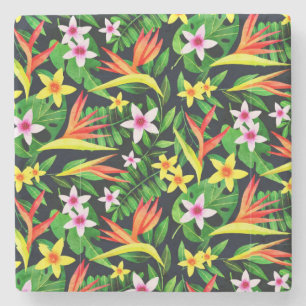 Aquarellfarbene Blume und Blumenmuster aus Frucht- Steinuntersetzer