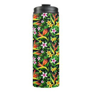 Aquarellfarbene Blume und Blumenmuster aus Frucht- Thermosbecher