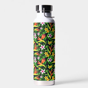 Aquarellfarbene Blume und Blumenmuster aus Frucht- Trinkflasche