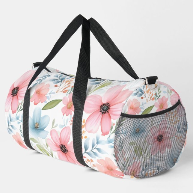 Aquarellfarbene Blume und Folien Duffle Bag (Rechte Ecke)
