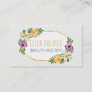 Aquarellfarbene Blume und Goldpolygon Visitenkarte