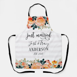 Aquarellfarbene Blume und nur verheiratet gestreif Schürze