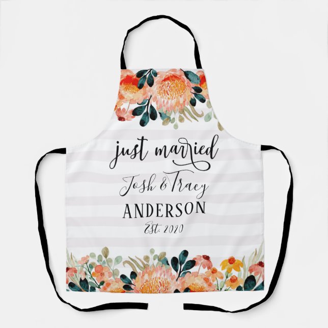 Aquarellfarbene Blume und nur verheiratet gestreif Schürze (Vorderseite)