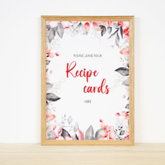 Aquarellfarbene Blume verließ Ihre Rezeptkarte Poster