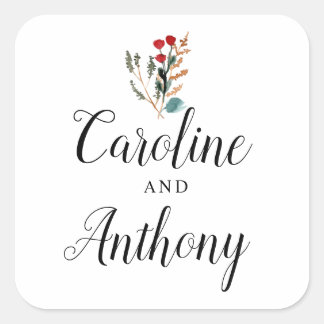 Aquarellfarbene Blume Vintag Quadratischer Aufkleber