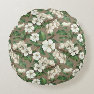 Aquarellfarbene Blume: Vintages Muster. Rundes Kissen