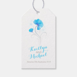 Aquarellfarbene Blume wirbelblau Hochzeitsgeschenk Geschenkanhänger
