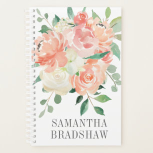 Aquarellfarbene BlumenBouquet mit Ihrem Namen Planer