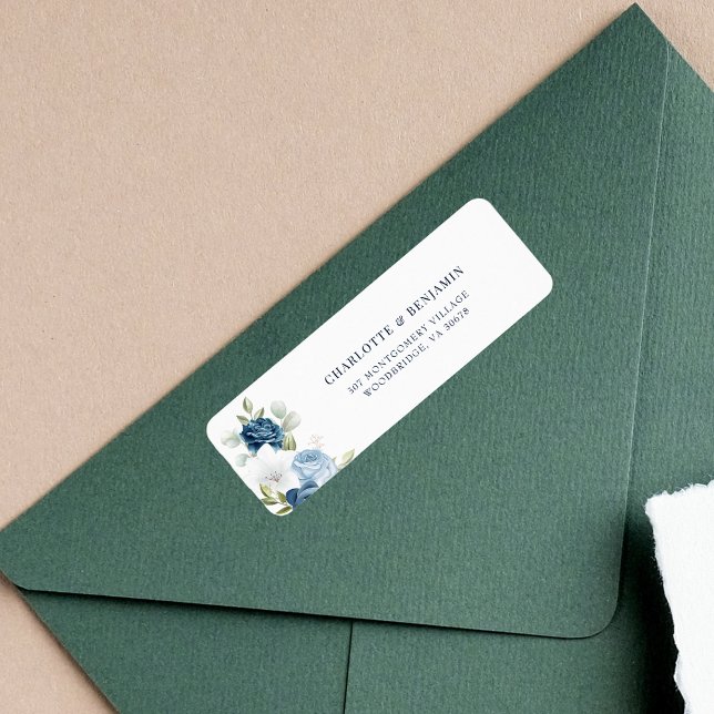 Aquarellfarbene Blumendusty Blue Rücksendeadresse (Floral Dusty Blue Watercolor Modern Return Address Label)