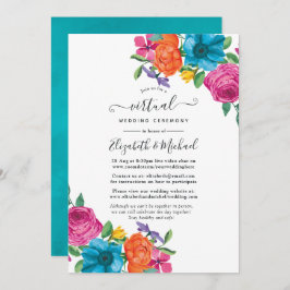 Aquarellfarbene Blumenfiesta Online Virtual Weddin Einladung