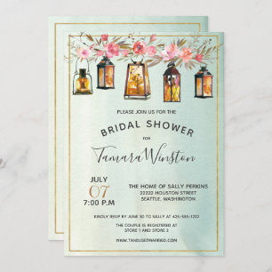 Aquarellfarbene Blumenröhren Rose Gold Brautparty Einladung