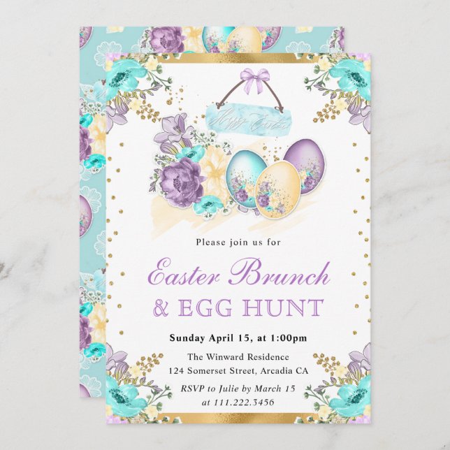 Aquarellfarbene Blumenschokolade Eier Osterbrunch Einladung (Vorne/Hinten)