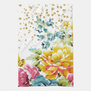 Aquarellfarbene Blütenfarbe und goldene Konfetti- Handtuch
