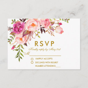 Aquarellfarbene Blütenpink-UAWG Wedding RSVP Karte