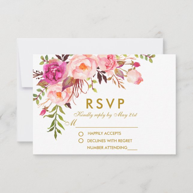 Aquarellfarbene Blütenpink-UAWG Wedding RSVP Karte (Vorderseite)