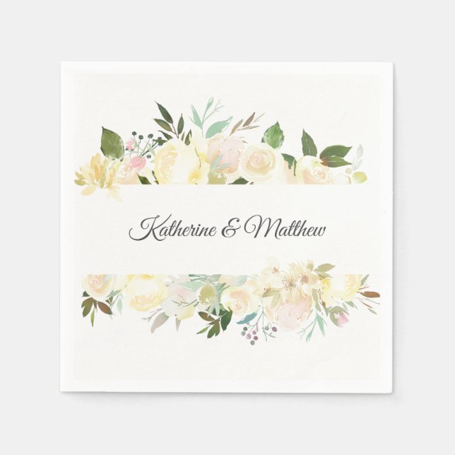 Aquarellfarbene Blütenpinke Creme Elfenbeinkranz H Serviette (Vorderseite)