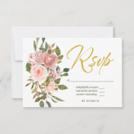 Aquarellfarbene Blütenpinsel und Goldmedaille RSVP Karte