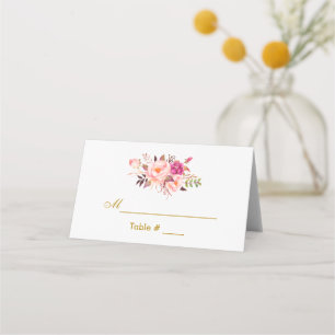 Aquarellfarbene Blütenrosa Blush Gold Hochzeit Platzkarte