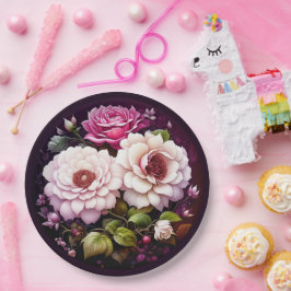 Aquarellfarbene Blütenrosa und violette Blumen Pappteller