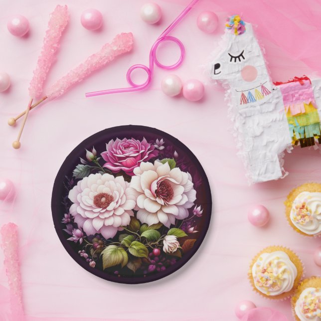 Aquarellfarbene Blütenrosa und violette Blumen Pappteller (Party)