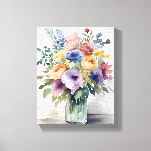 Aquarellfarbene Bouquet-Malerei Leinwanddruck (Vorderseite)