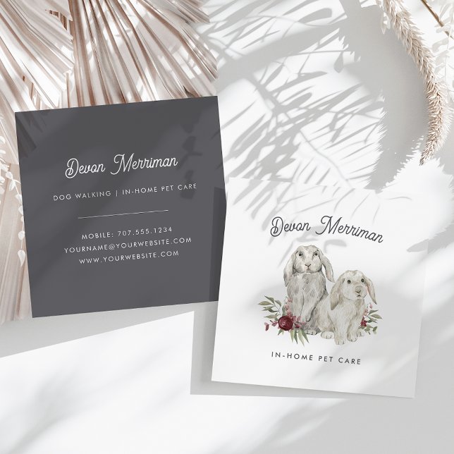 Aquarellfarbene Bunnies | Pflege von Haustieren Quadratische Visitenkarte (Von Creator hochgeladen)