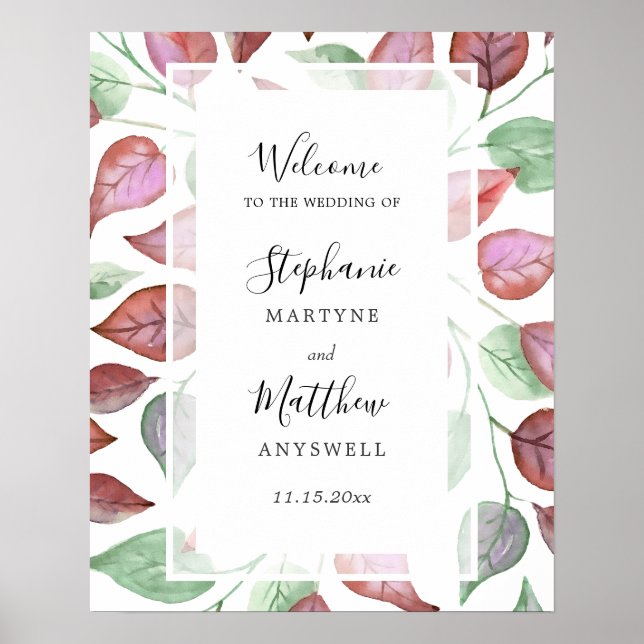 Aquarellfarbene Burgundy-Blätter Foliage Poster (Vorne)