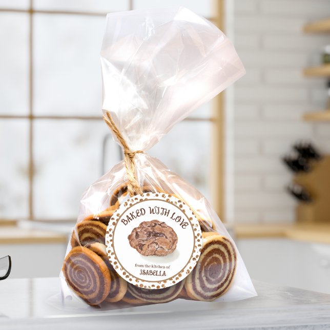 Aquarellfarbene Chip-Cookies, gebacken mit Liebe Runder Aufkleber (Von Creator hochgeladen)