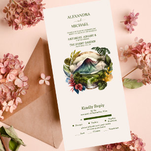 Aquarellfarbene Costa Rica Hochzeit in Urlaubsort All In One Einladung