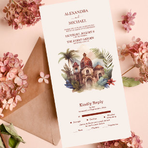 Aquarellfarbene Costa Rica Hochzeit in Urlaubsort All In One Einladung