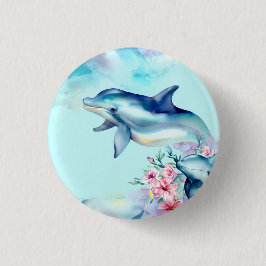 Aquarellfarbene Dolphin Button