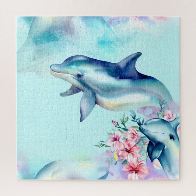 Aquarellfarbene Dolphin Puzzle (Vertikal)