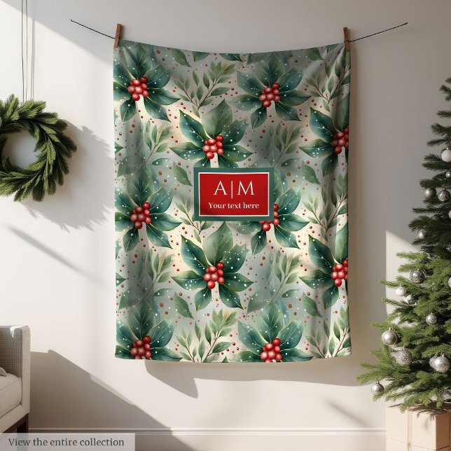 Aquarellfarbene Farben Heilige Beeren Weihnachten Fleecedecke (Watercolor muted colors holly berries Christmas Fleece Blanket)