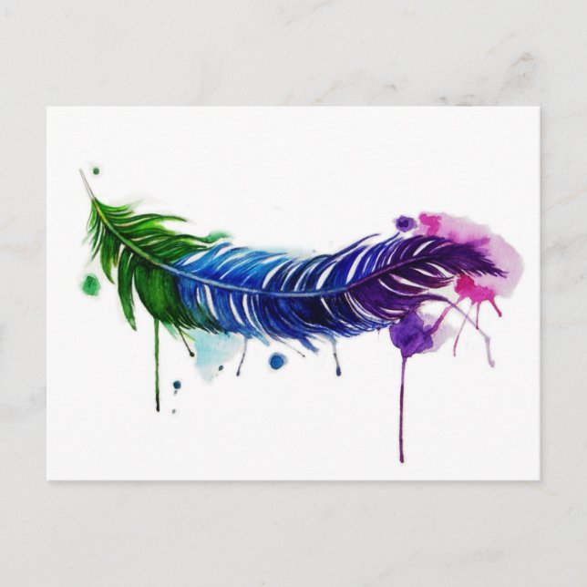 Aquarellfarbene Feder Postkarte (Vorderseite)