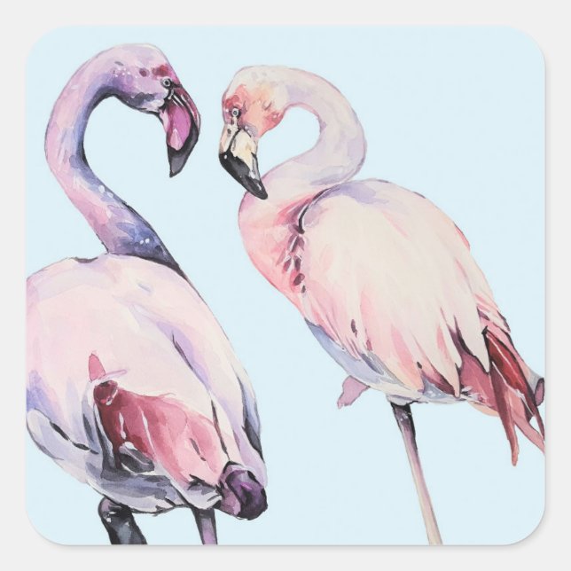 Aquarellfarbene Flamingo-Vögel Quadratischer Aufkleber (Vorderseite)