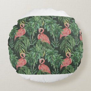 Aquarellfarbene Flamingos, exotische Vögel, tropi Rundes Kissen
