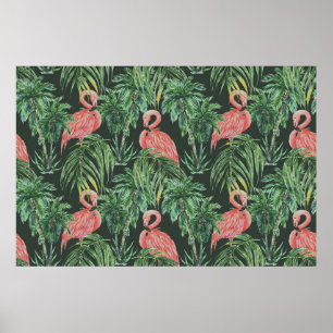 Aquarellfarbene Flamingos, exotische Vögel, tropis Poster