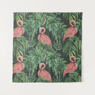 Aquarellfarbene Flamingos, exotische Vögel, tropis Wandteppich