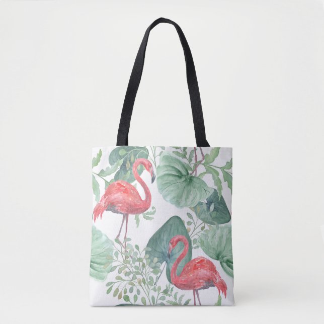 Aquarellfarbene Flamingos und Blätter. (Vorderseite)