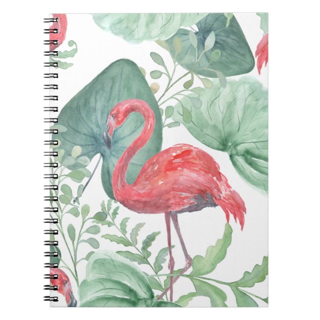 Aquarellfarbene Flamingos und Blätter. Notizblock (Vorderseite)