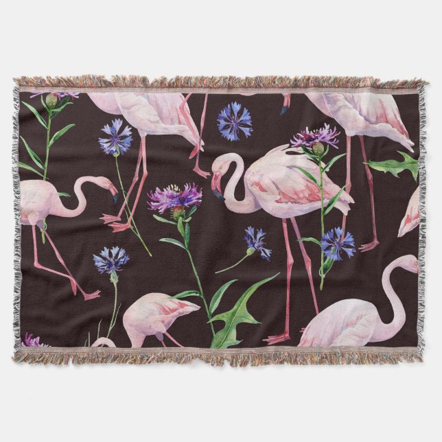 Aquarellfarbene Flamingos und wilde Blume Muster. Decke (Vorderseite)