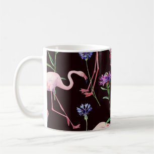 Aquarellfarbene Flamingos und wilde Blume Muster. Kaffeetasse