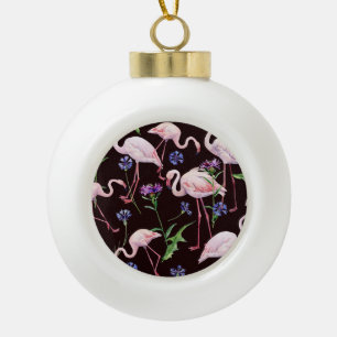 Aquarellfarbene Flamingos und wilde Blume Muster. Keramik Kugel-Ornament