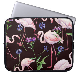 Aquarellfarbene Flamingos und wilde Blume Muster. Laptopschutzhülle