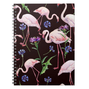 Aquarellfarbene Flamingos und wilde Blume Muster. Notizblock