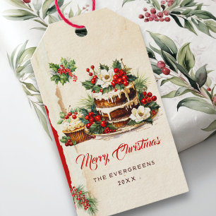 Aquarellfarbene Grüntöne Holly Berries Frohe Weihn Geschenkanhänger