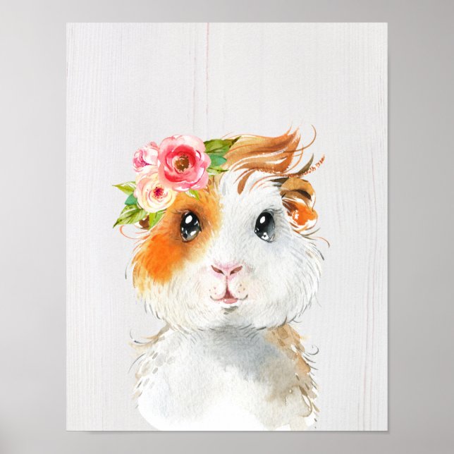 Aquarellfarbene Guinea Pig Baby Animes Kinderzimme Poster (Vorne)