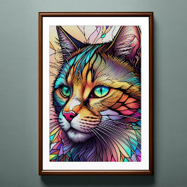 Aquarellfarbene Hartglas-Art Katze II 2:3 Poster
