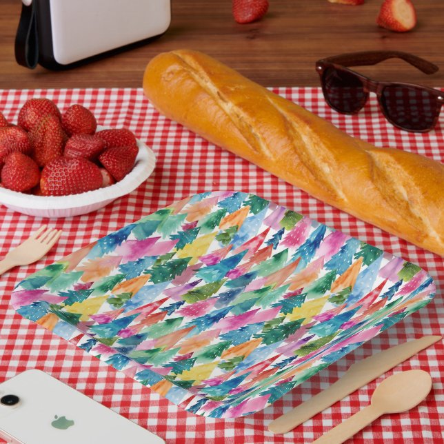 Aquarellfarbene, helle Regenbogenweiden Weihnachts Pappteller (Picknick)