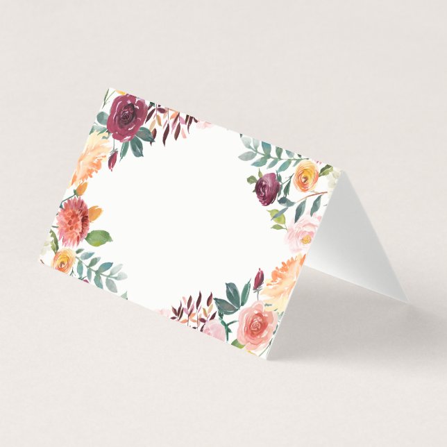 Aquarellfarbene Herbstblüten Blumenrahmen-Platzkar (Vorderseite)